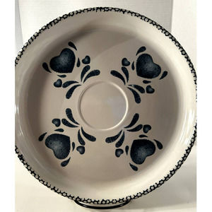 Vintage Home Trends Stoneware Snack Plate with Blue Hearts and Decorated Trim